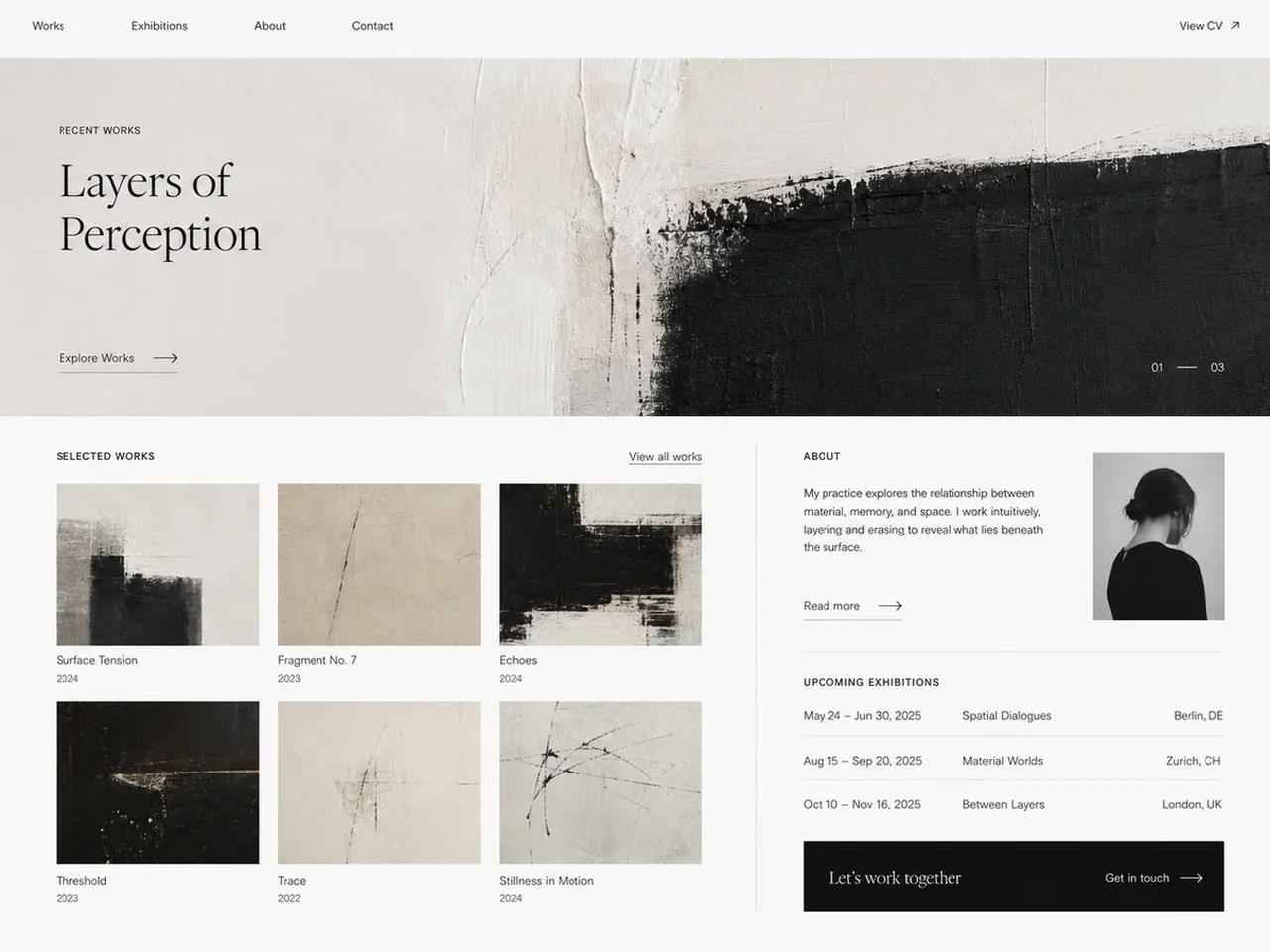 Screenshot concept di portfolio digitale per un’artista